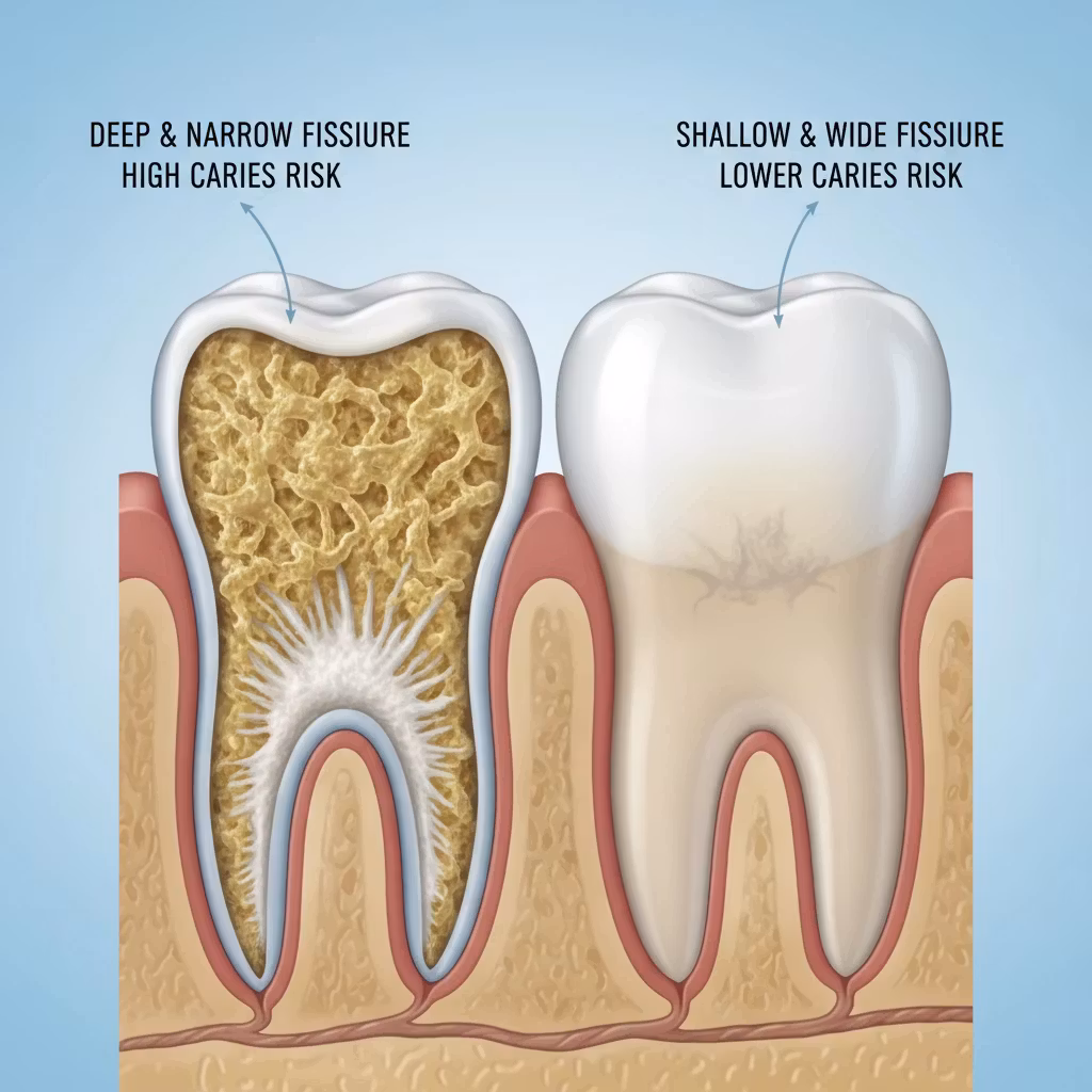 نقش عمق و زاویه فیشور در نفوذ پلاک و پوسیدگی اولیه مینای دندان